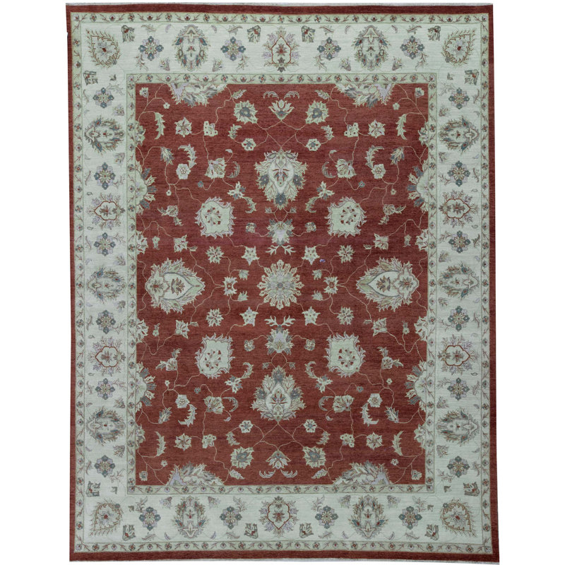 Tapis rouge et ivoire noué à la main de haute qualité