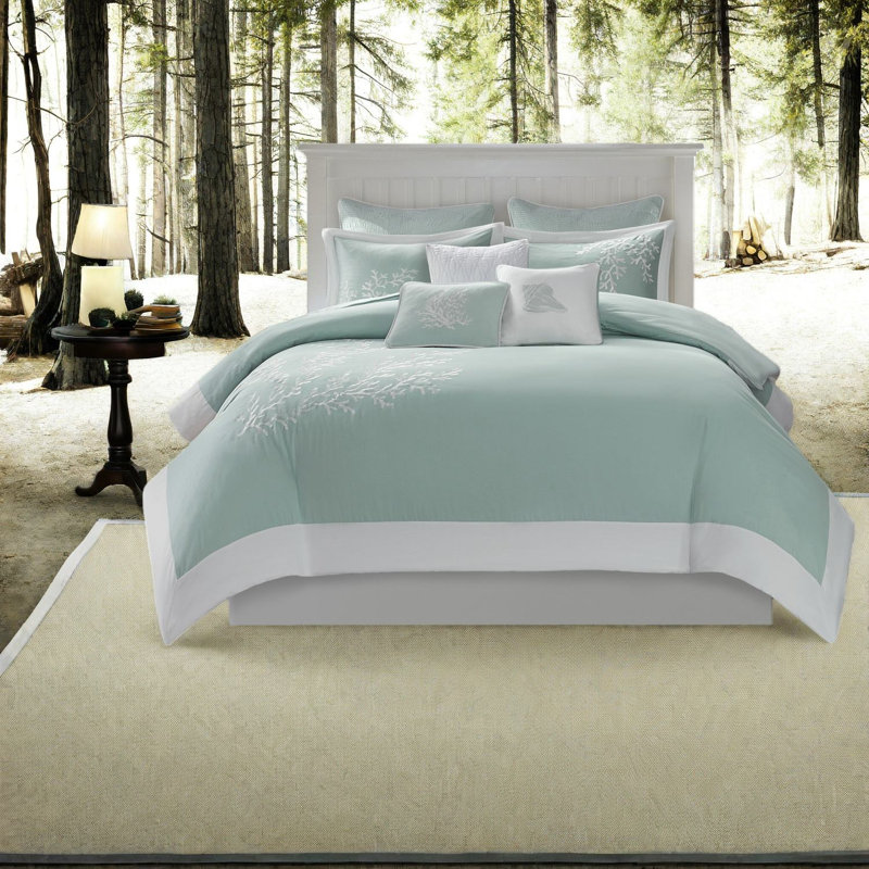 Ensemble de literie en coton élégant, housse de couette turquoise avec motif corail