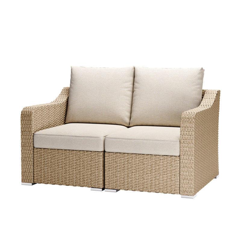 Canapé de patio en rotin Loverest, Coussin crème beige / structure brun clair