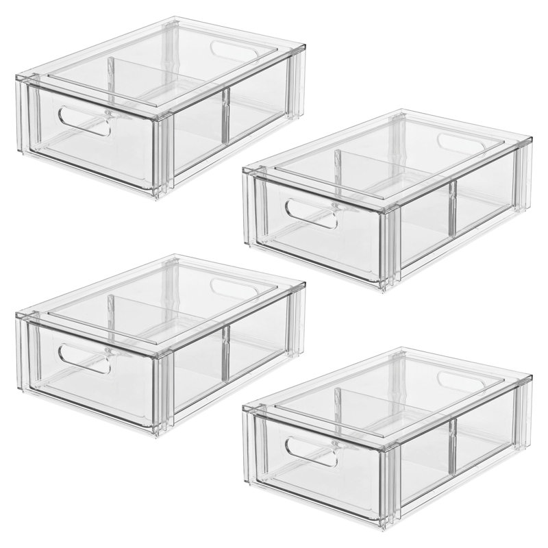 Stackable Divided Kitchen Storage Drawer - Pull-Out Sliding Bin for Fridge, Pantry, or Under-Sink