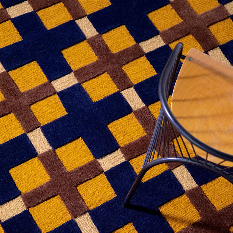 Large Blue and Brown Geometric Wool Handmade Rug