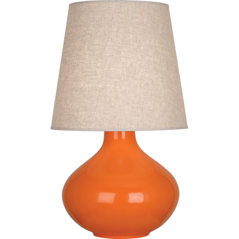 June Ceramic Table Lamp, Buff Linen, Pumpkin