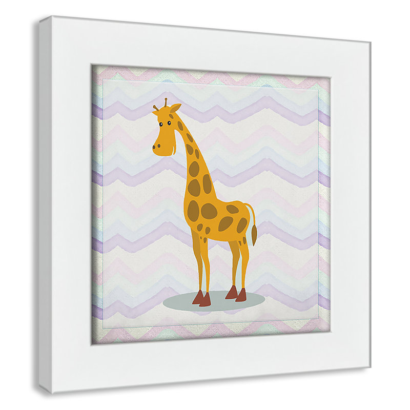 Décalcomanie murale «Pink Giraffe Time», Encadré plat blanc, H 8 po x l 8 po x P 0,6 po