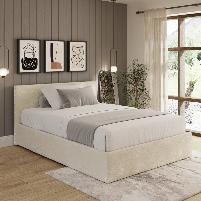 Upholstered Ottoman Storage Bed, King Size, Cream