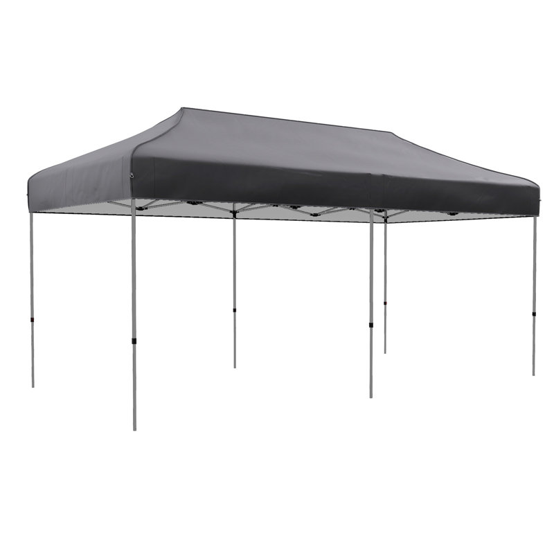 Auvent escamotable 10 pi x 20 pi, protection solaire réglable en hauteur à 3 niveaux, idéal pour le camping, les célébrations en plein air, le patio, le gris, avec auvent portatif, grands événements, étui à roulettes