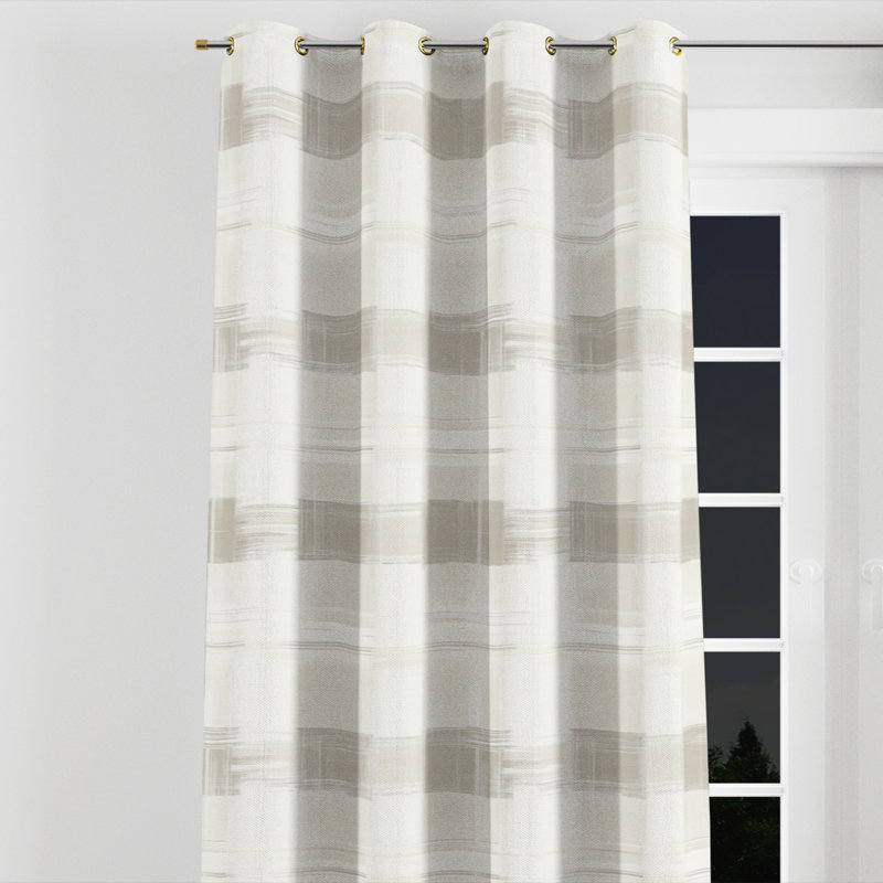 French Country Curtain panels - Traditional Gray Plaid Grommet Curtain - 1 Panel, Gold Grommets, 52" W x 90" L