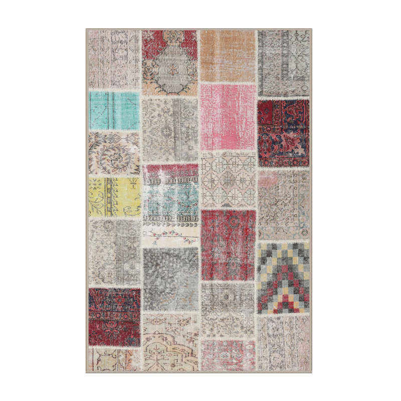 Tapis gris/rose/beige contemporain, Rectangle 3 pi x 5 pi