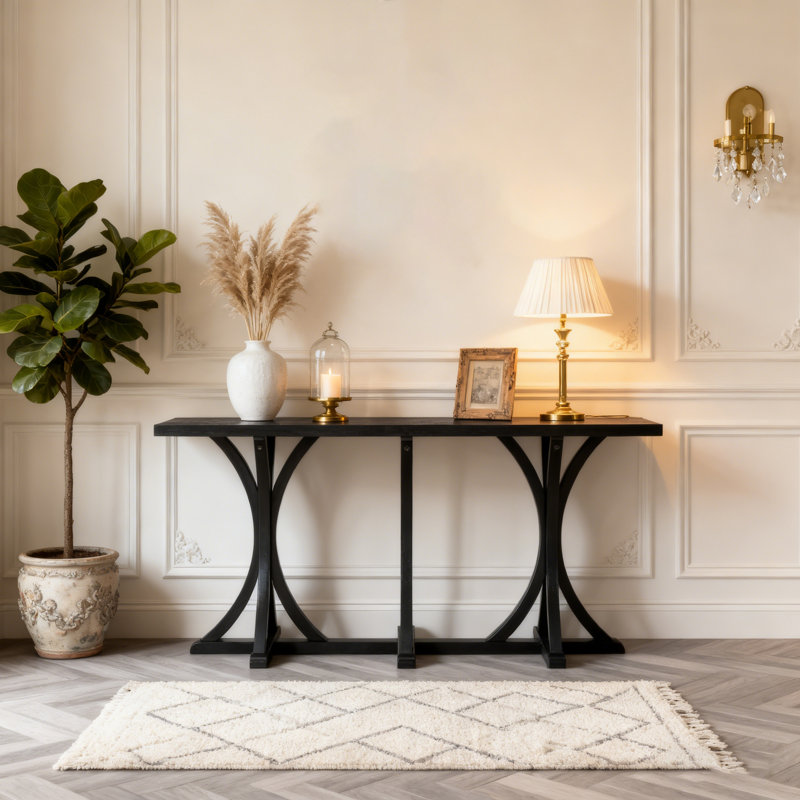 Console en bois avec des pieds courbés, Noir