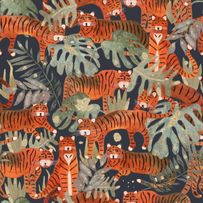 Tigers And Leaves - Wrapped Canvas Print