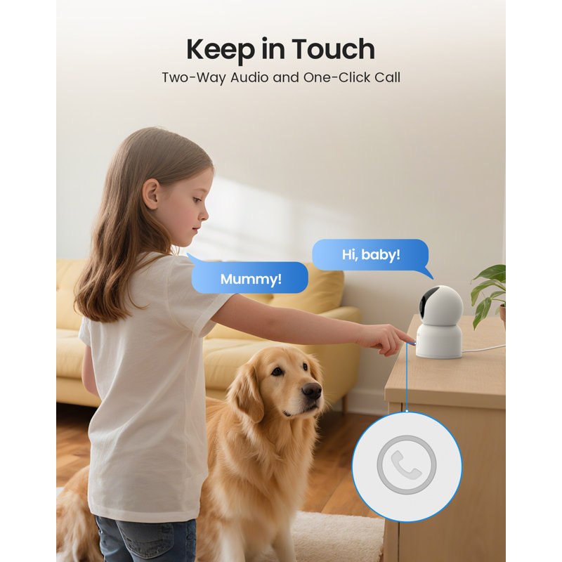 4K Indoor Wifi 360 PTZ Security Camera with 64GB Card, Human Track, One Click Call, Pet Detection