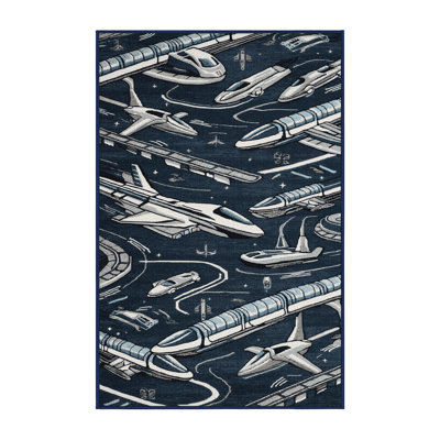Machine Washable Transportation Gray Area Rug