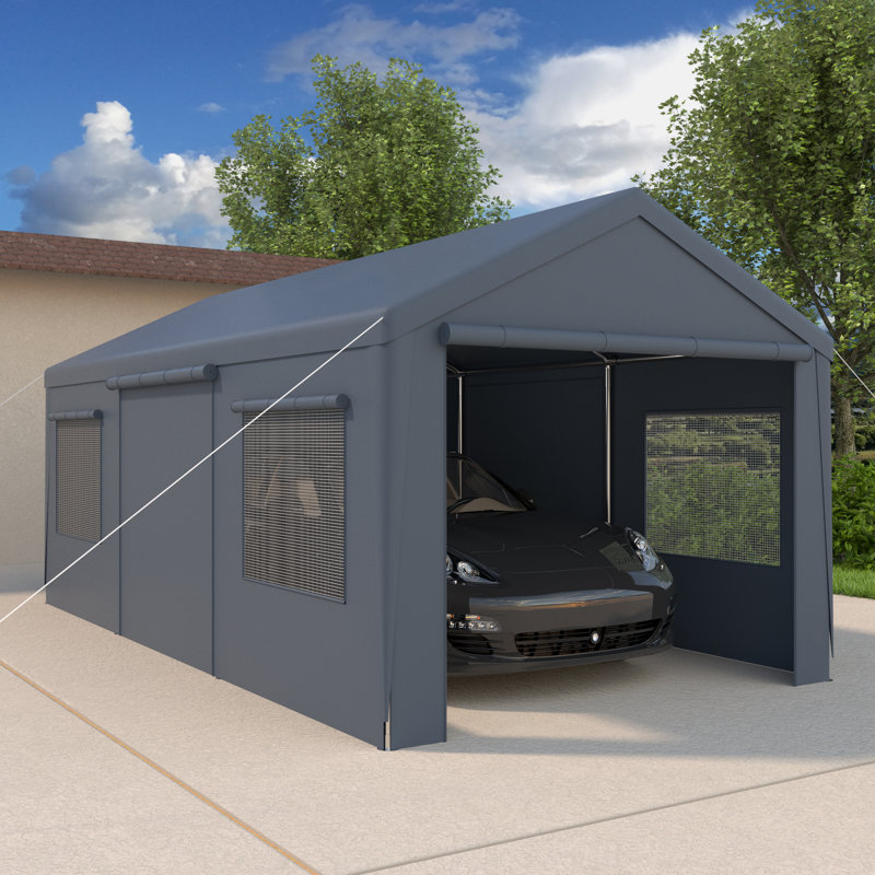 10 ft x 20 ft Carport Galvanized Steel Portable Garage Storage Shed Canopy, Black, Black