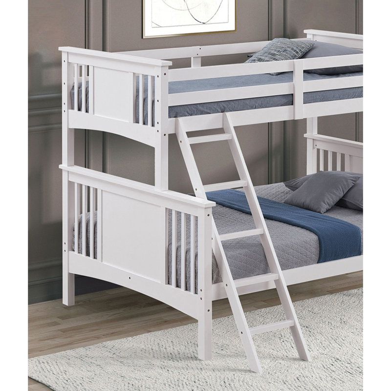 Lit superposé simple au-dessus de double de style moderne transitionnel avec échelle et finition blanche, Blanc