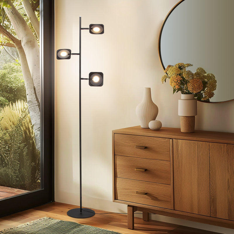 Tree 60 in. Industrial 3-Light 3-Way Dimming LED Floor Lamp with 3 Adjustable Spot Lights