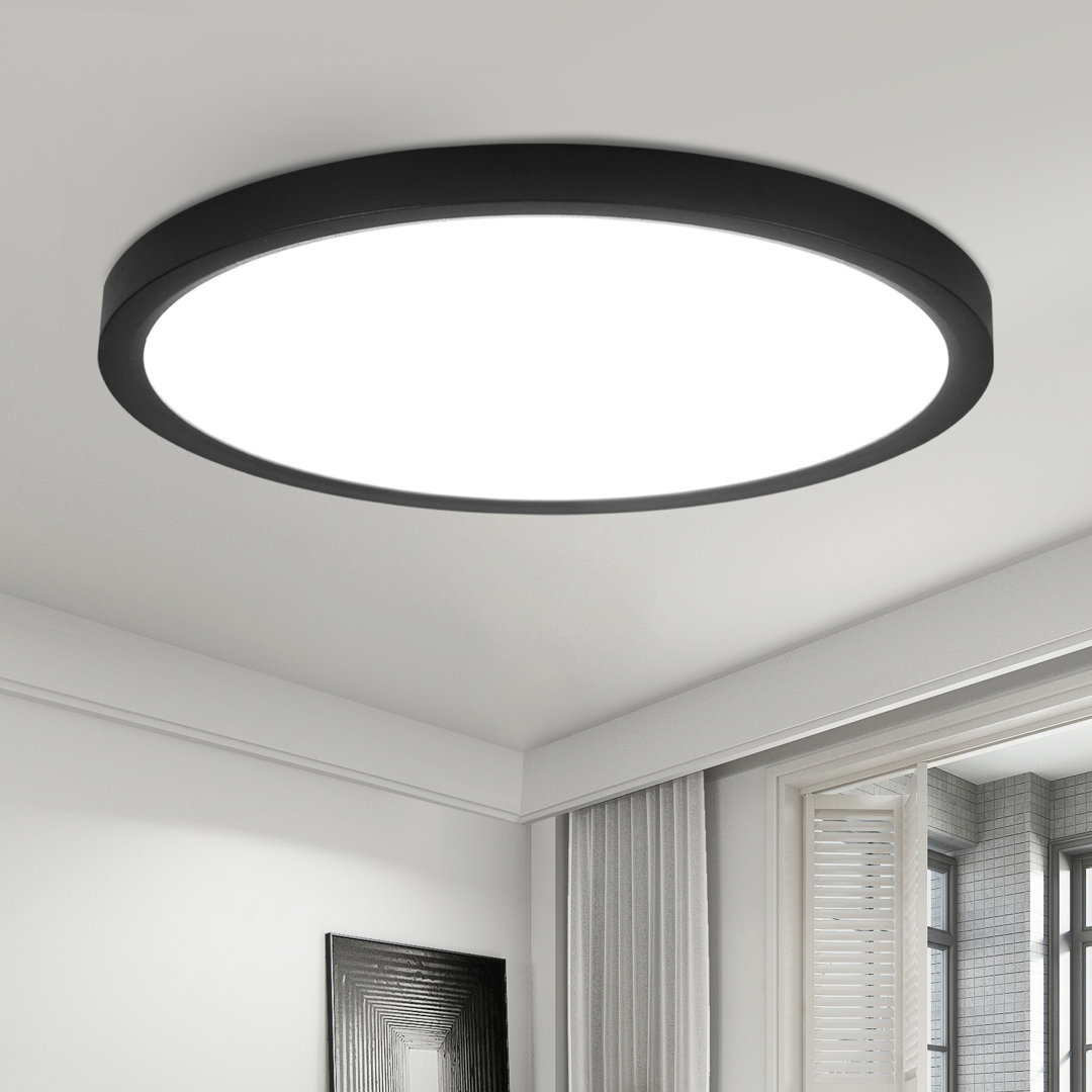 LED Deckenleuchte Schwarz Flach Rund 4000K Neutralweiß IP44 Deckenlampe 18cm für Bad Schlafzimmer