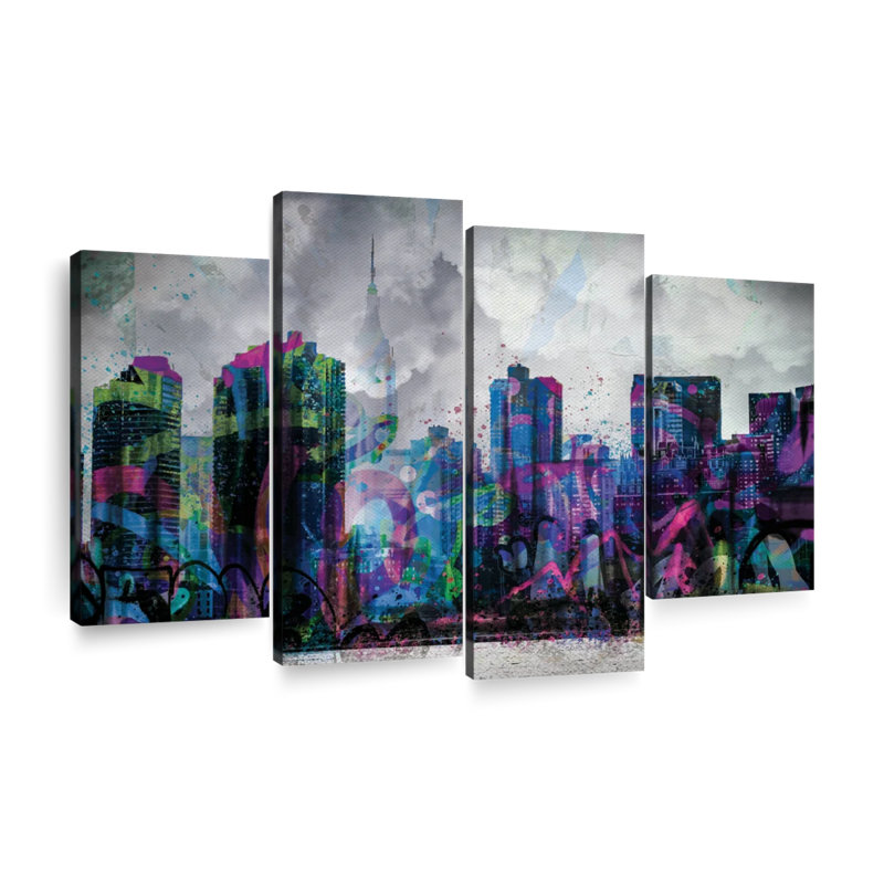 «New York City Graffiti Overcast New York», reproduction sur toile 4 pièces par Harper D., H 22 po x l 36 po x P 1 po