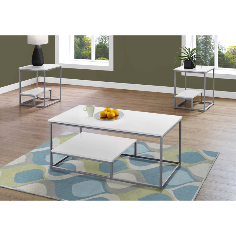Ensemble de table, ensemble de 3 pièces, café, bout, côté, décor, salon, métal stratifié, contemporain, moderne
