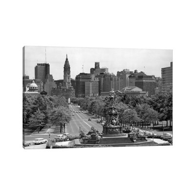 1950s Benjamin Franklin Parkway Looking Southwest Form Art Museum Past Eakins To Logan Circle To City Hall Philadelphia Pa USA - Wrapped Canvas Print