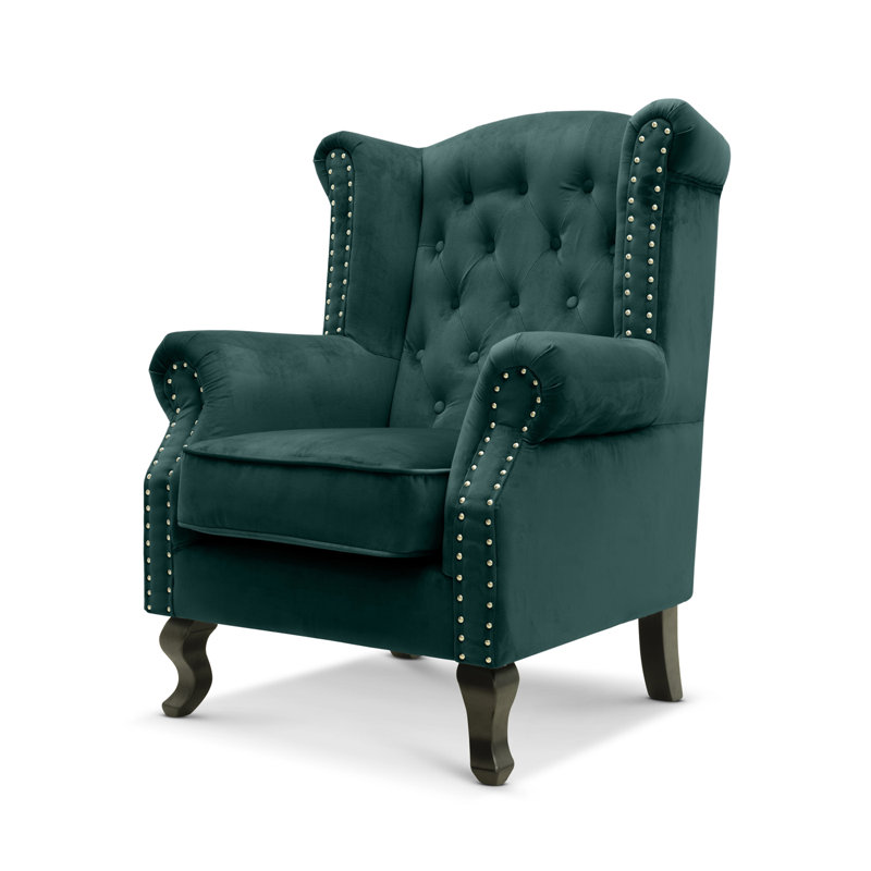 Henley Baden Wingback Chair, Bottle Green, Velvet