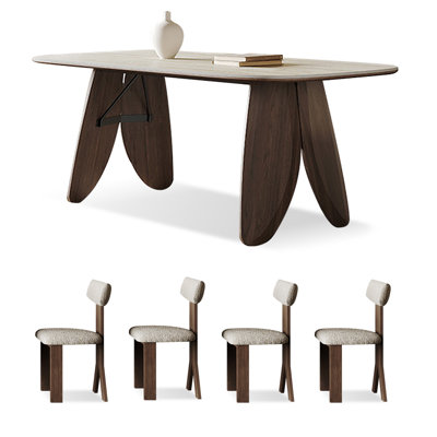 4 - Person Nut-brown Rectangular Sintered Stone+Solid Wood Dining Table Set -  Seasonal Homes, SH20240617TM791826759416Diningtableset180