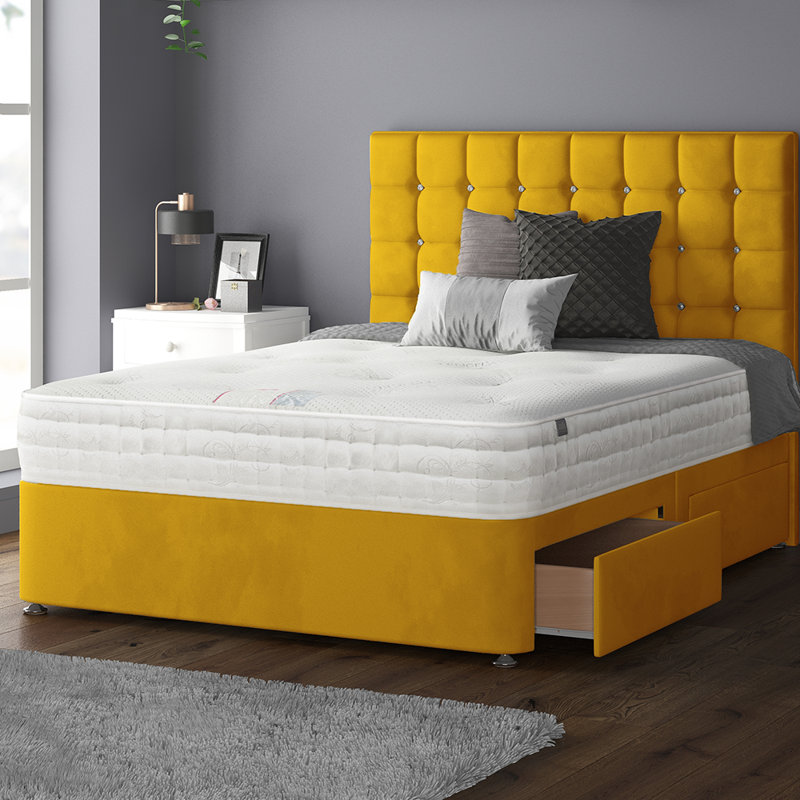 Rochester Upholstered Headboard, Double (4'6), Yellow