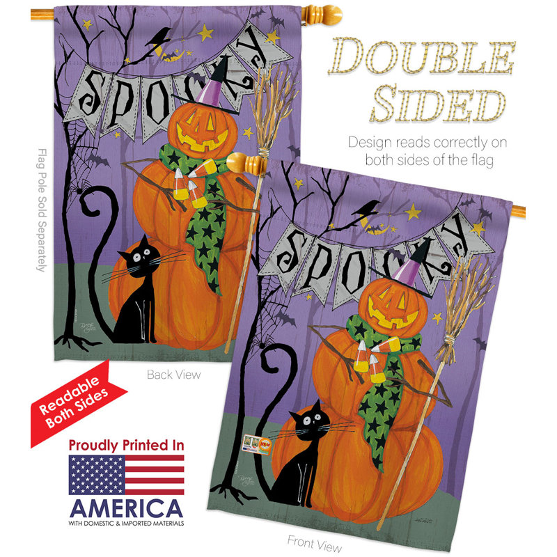 Drapeau de maison en polyester à 2 côtés Spooky Pumpkin