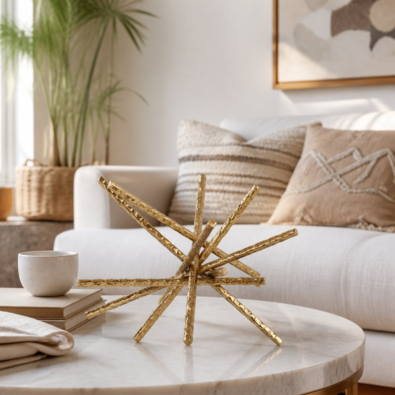 Decorative Metal Spiked Bar Object Sculpture for Home Decor - Abstract Sculpture Figurine Accent as Decorations for Living Room Display and Table Styling