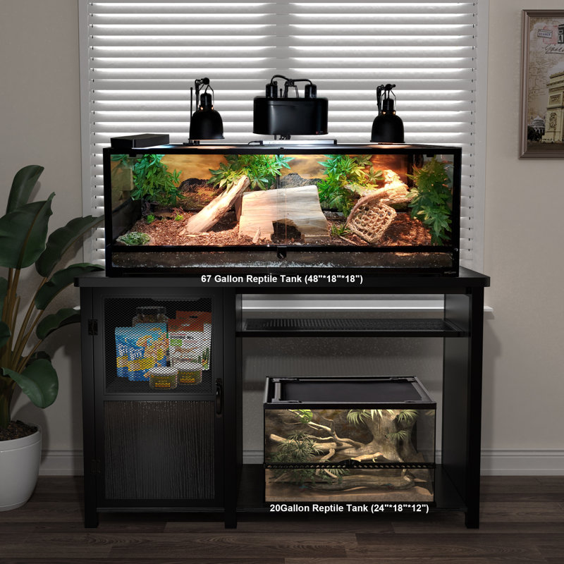 Heavy Duty Black Metal Aquarium Stand with Storage Cabinet for 55-75 Gallon Tanks