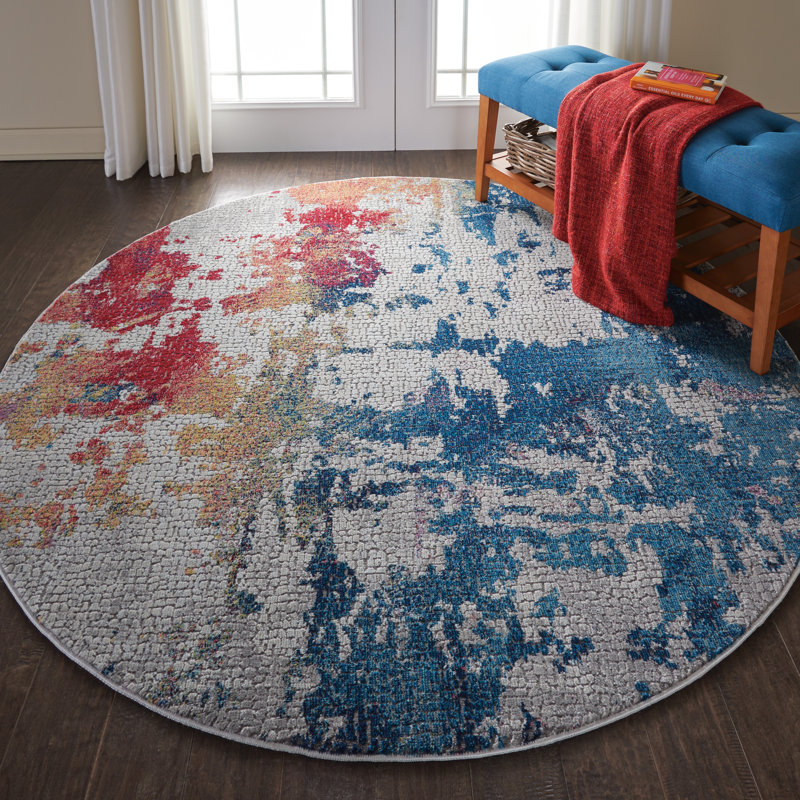 Tapis transitionnel moderne multicolore, Rond 6 pi