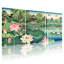 Fleurs de lotus, jardin, étang, pavillon, libellules, réflexions, ensemble de 3 impressions sur toile-612276296
