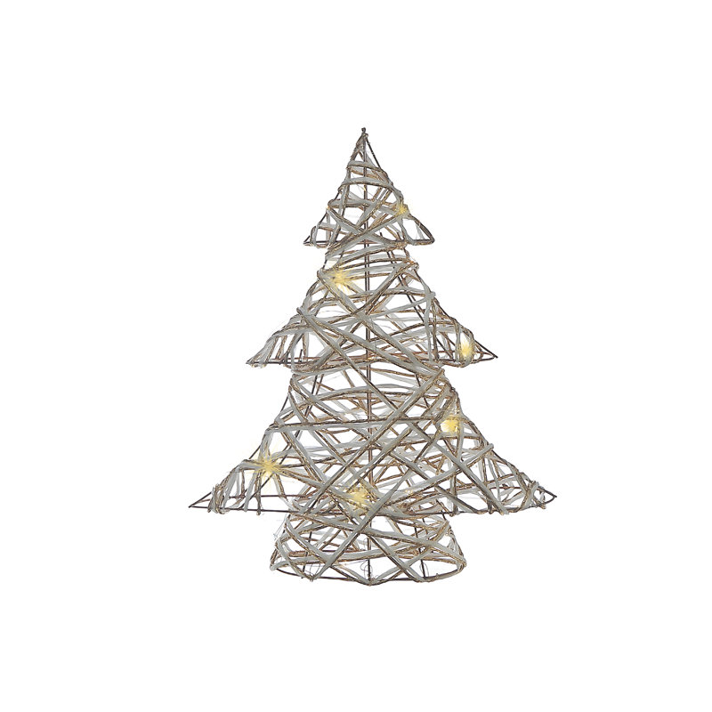 Petit arbre de Noël à DEL, H 15,75 po x l 3,94 po x P 13,78 po, Blanc / doré