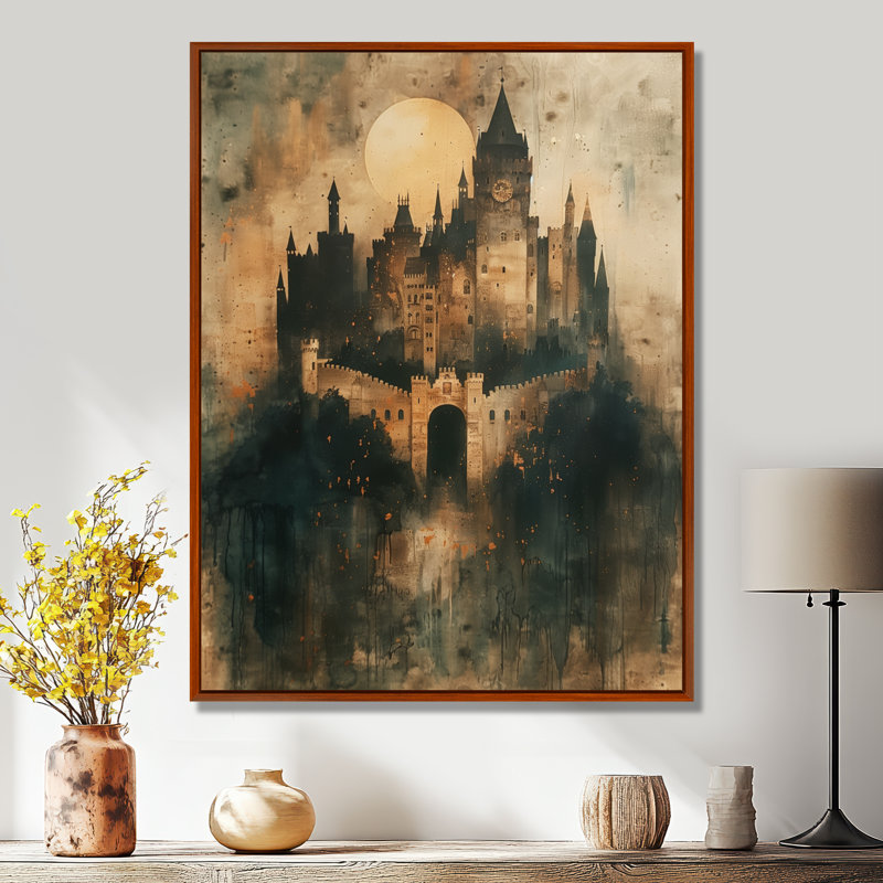 Yaelle - Châteaux, art mural, Toile avec cadre flottant brun, H 40 po x l 30 po x P 1,5 po