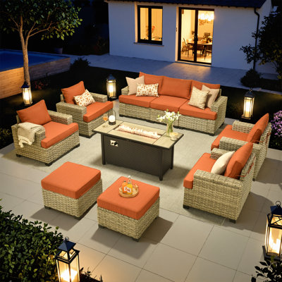 Wahkon 7 - Person Outdoor Conversation Set, Wicker Patio Sofa  Chair Set with Cushions