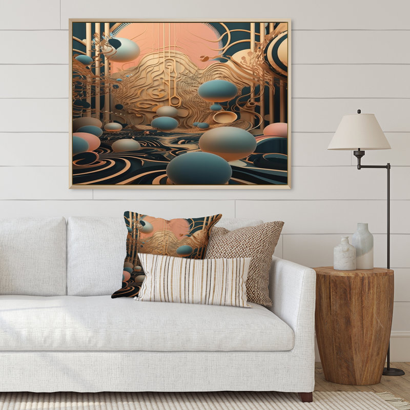 «Graphic Bliss Retro Futuristic Architecture», reproduction sur toile, H 44 po x l 34 po x P 1,5 po, Cadre naturel flottant