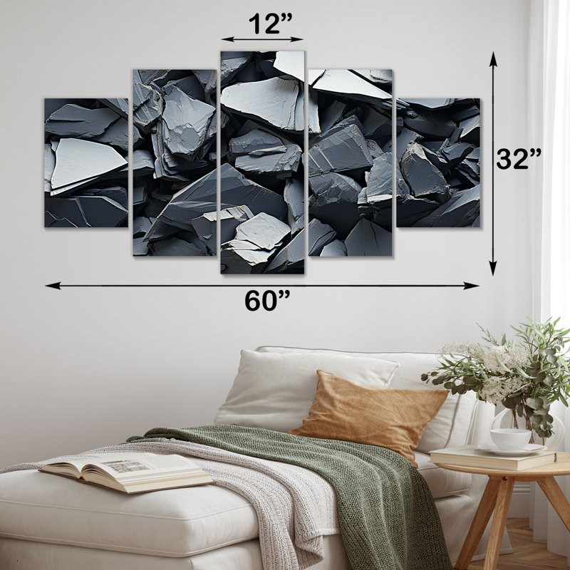 «Tachisme Gray Rocks Explosion» - ensemble d'art mural Tachisme Multipanel
