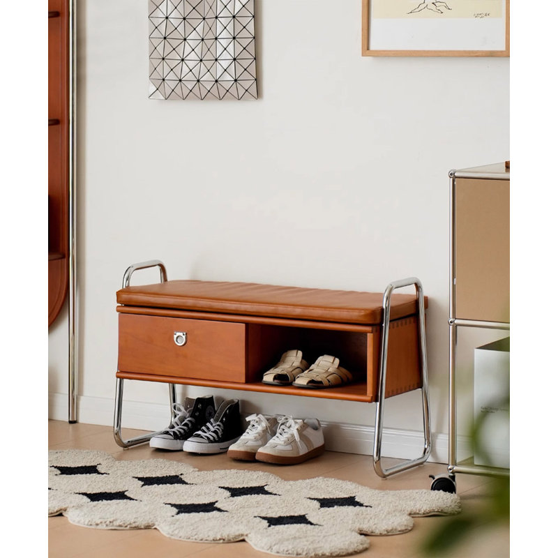 31.1" Brown Rectangular Solid Wood Shoe Storage