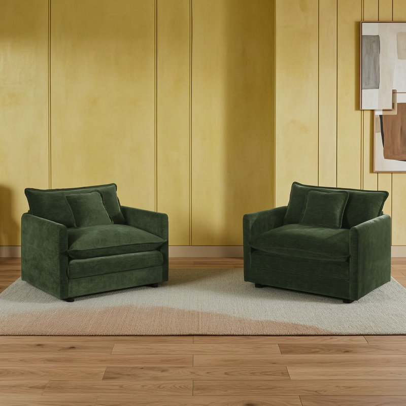 Upholstered Accent Armchair Set, Vert