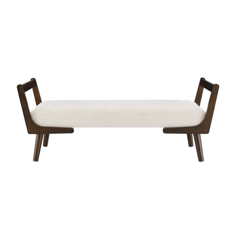 Banc de 52 po Mid-Century avec pieds en bois de noyer, Beige