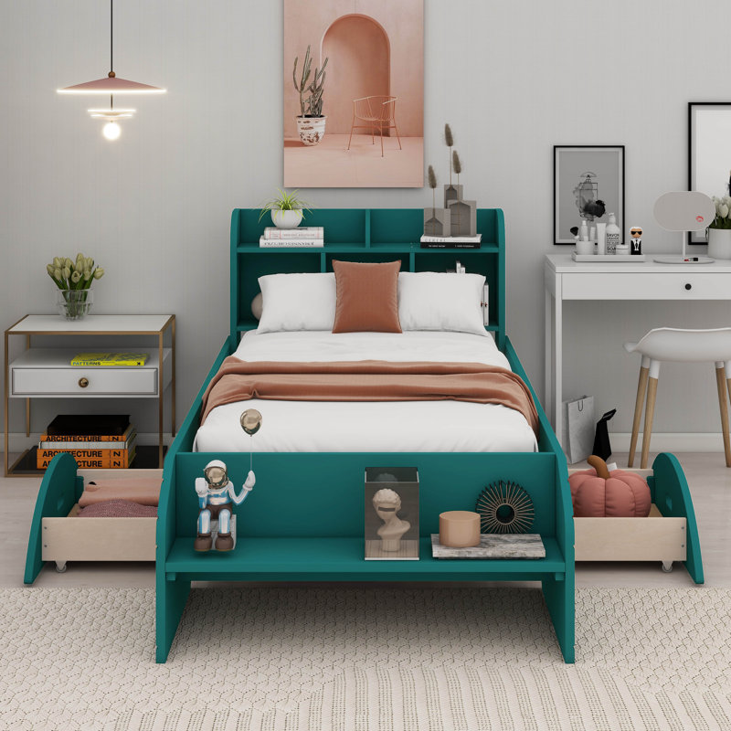 Lit plateforme avec 2 tiroirs Pryanika, Simple, Vert foncé