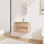 Meuble-lavabo de salle de bain avec lavabo en céramique et 2 tiroirs - montage mural en chêne imitation et fermeture en douceur