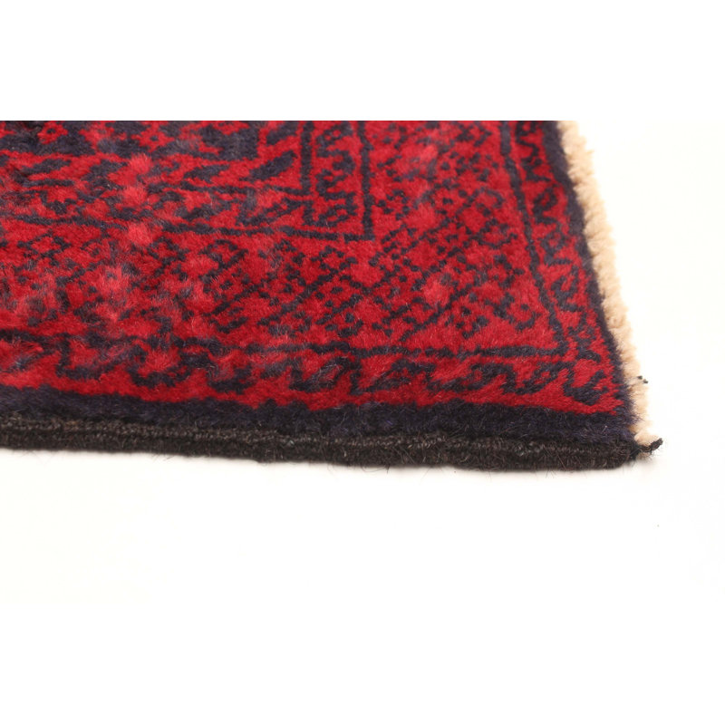 Tapis rouge en laine noué à la main de conception unique 3 pi 4 po x 6 pi 6 po Teimani