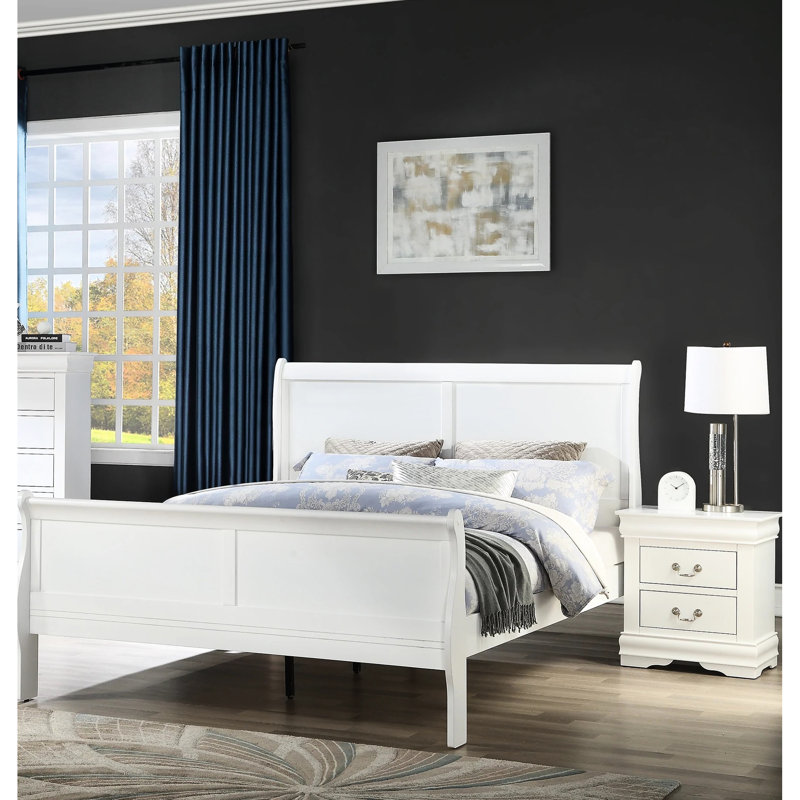 Grand lit en bois massif blanc brillant pour cadre de chambre à coucher