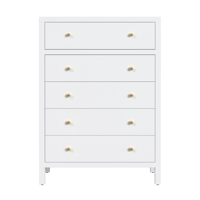 Commode 5 tiroirs Celine, Blanc lisse