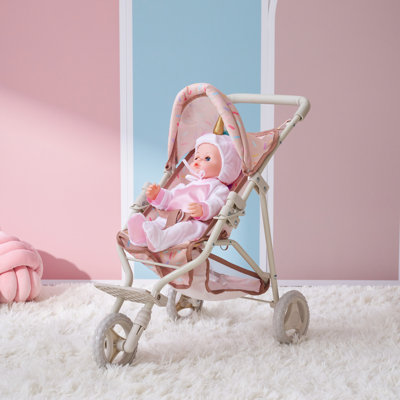 Teamson Kids Pin Up Confetti Doll Jogging Stroller with Retractable Canopy, Foldable Design & Storage Basket for 18" Dolls