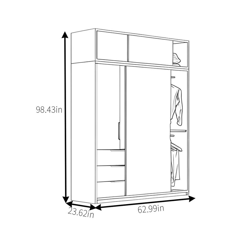 Modern Simple Push Pull Closet, 98.43" H x 62.99" W x 23.62" D