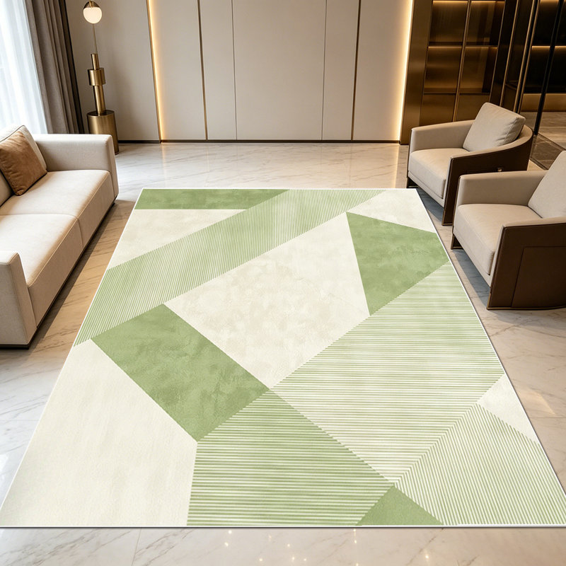 1PC Sage Green Geometric Patchwork Striped area rugs for Living Room, Soft and Comfortable, Suitable for all seasons, easy-to-maintain, machine washable Indoor floor mat, Under Table Farmhouse suitable for dining table, bedroom, entryway, kitchen,