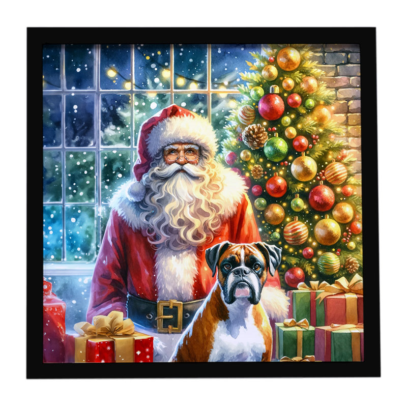 Boxer and Santa Claus Framed Metal Print