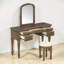 Ensemble de coiffeuse 46 "avec tabouret, miroir floral courbé, bois, rangement 5 tiroirs, rétro, espace de rangement de la chambre à coucher-986673951