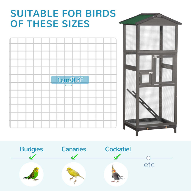 Cage à oiseaux d'extérieur durable avec plusieurs caractéristiques pour perroquets et perruches, Gris