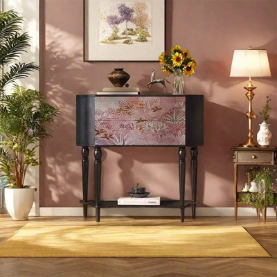 Walnut Wood Decorative Cabinet with Drawers